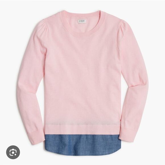 J. Crew Tops - J CREW Pink and Blue Woven sweater with split hem Long Sleeve Top NEW Size XL